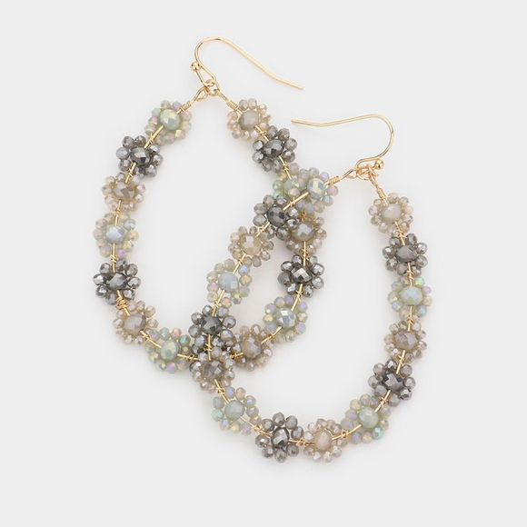 Fashion Jewelry Jewelry - Floral Teardrop Earrings with Faceted Bead Cluster